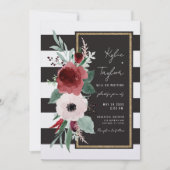 Minimalistisch zwarte witte streep Floral Magenta Kaart (Voorkant)