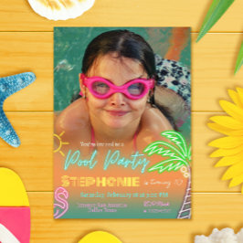 Minimalistisch zwembadfeest ontwerp met foto kaart