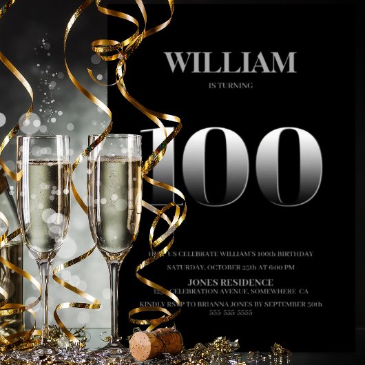 Minimalistische 100e verjaardag Black en Silver Kaart