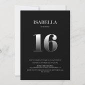Minimalistische 16e verjaardag Black en Silver Kaart (Voorkant)