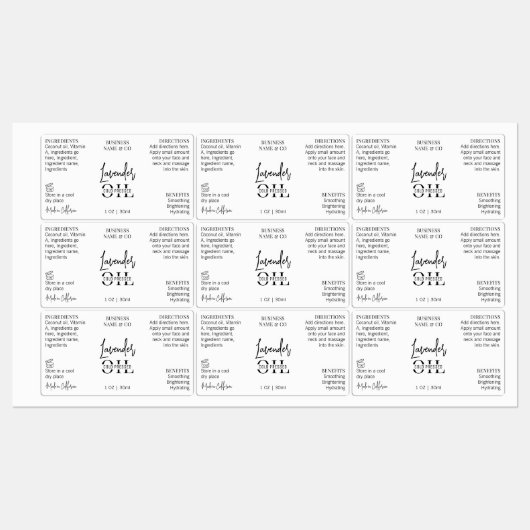 Minimalistische 1 OZ huidverzorgingsfles Waterdich Labels (Vel)