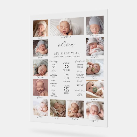 Minimalistische 1e verjaardag mijlpaal Fotocollage Acryl Bord (Hoek)
