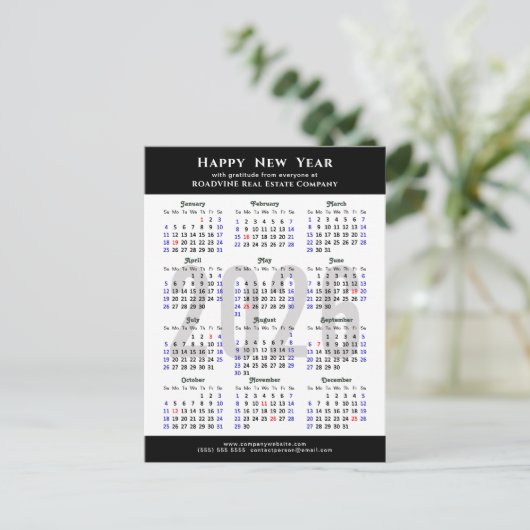 Minimalistische 2025 Kalender Modern Zwart Bedrijf Feestdagenkaart (Staand voorkant)