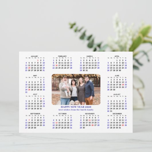 Minimalistische 2025 Kalender Moderne Familiefoto Feestdagenkaart (Staand voorkant)