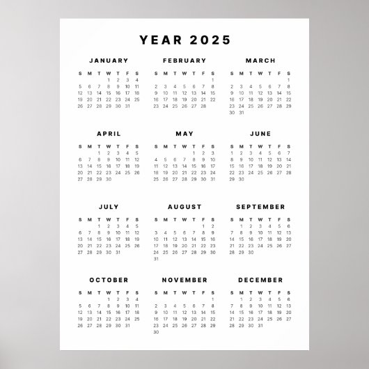 Minimalistische 2025 kalenderposter poster (Voorkant)