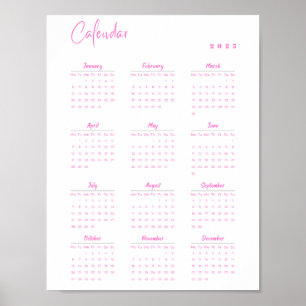 Minimalistische 2025 Muur Kalender Roze Maandag -  Poster