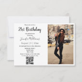 minimalistische 21e verjaardagsfoto qr codetartij kaart (Voorkant)