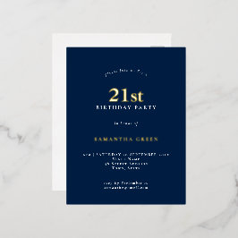 Minimalistische 21ste marinier van de 21ste verjaa folie uitnodiging briefkaart