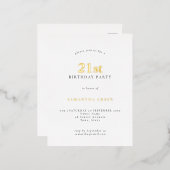 Minimalistische 21ste verjaardag White Glam Real Folie Uitnodiging Briefkaart (Voorkant / Achterkant)