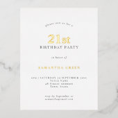 Minimalistische 21ste verjaardag White Glam Real Folie Uitnodiging Briefkaart (Voorkant)