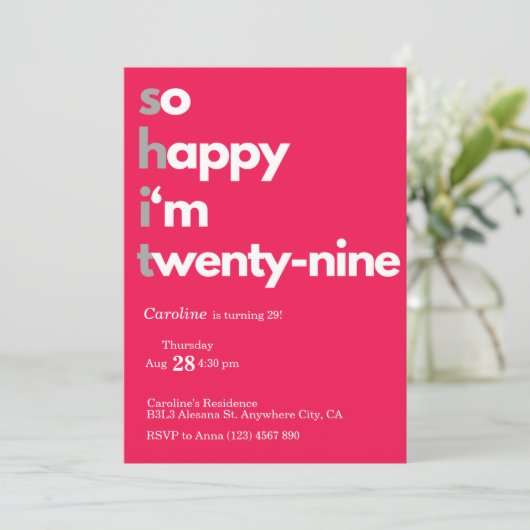 Minimalistische 29e Verjaardag Uitnodiging Modern (Staand voorkant)