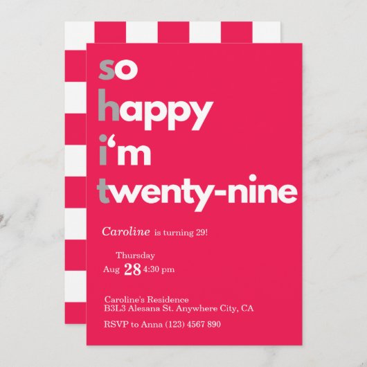 Minimalistische 29e Verjaardag Uitnodiging Modern  (Voorkant / Achterkant)