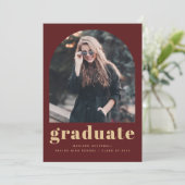 Minimalistische 2-foto boog Bourgogne Gold Afstude Aankondiging (Staand voorkant)