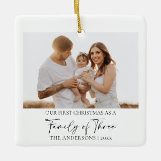 Minimalistische 2 Foto Eerste Kerstmis Familie van Keramisch Ornament