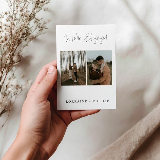 Minimalistische 2-foto's, gescript engagement fees kaart
