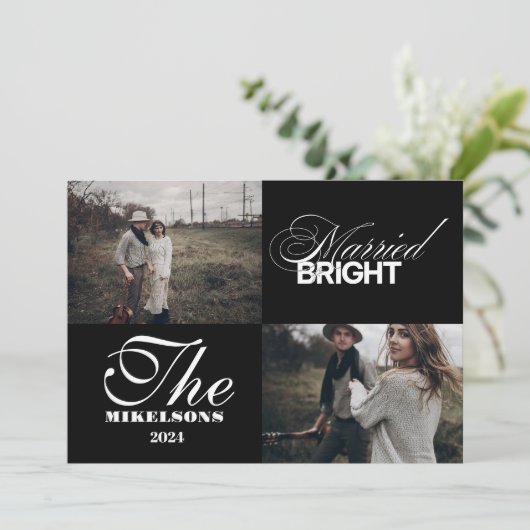 Minimalistische 2 foto's Getrouwd en helder Feestdagenkaart (Staand voorkant)