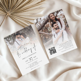 Minimalistische 2 foto's Overlay QR Code Wedding Kaart