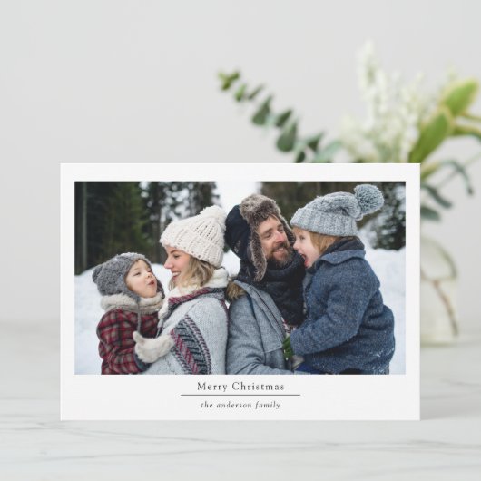 Minimalistische 2 Foto's Prettig Kerstfeest Feestdagenkaart (Staand voorkant)