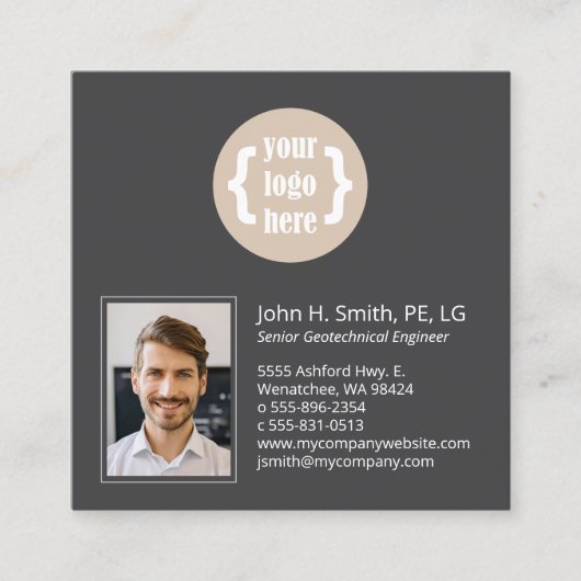 Minimalistische, 2-tonige houtskool, professionele vierkante visitekaartje (Voorkant)