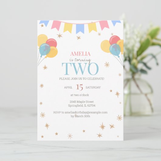 Minimalistische 2e verjaardag uitnodiging met ball (Staand voorkant)