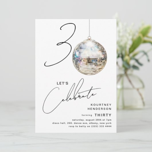 Minimalistische 30e Disco Ball verjaardagsfeestje Kaart (Staand voorkant)
