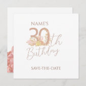 Minimalistische 30e verjaardag Save the Date Flora (Voorkant / Achterkant)