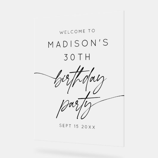 Minimalistische 30e verjaardagsfeestje Frosted Wel Acryl Bord (Hoek)