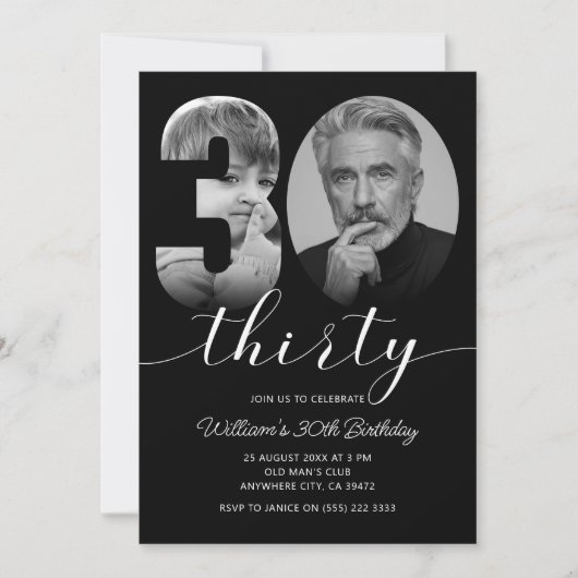 Minimalistische 30ste verjaardag dertig foto kaart (Voorkant)