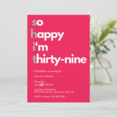Minimalistische 39e Verjaardag Uitnodiging Modern  (Staand voorkant)