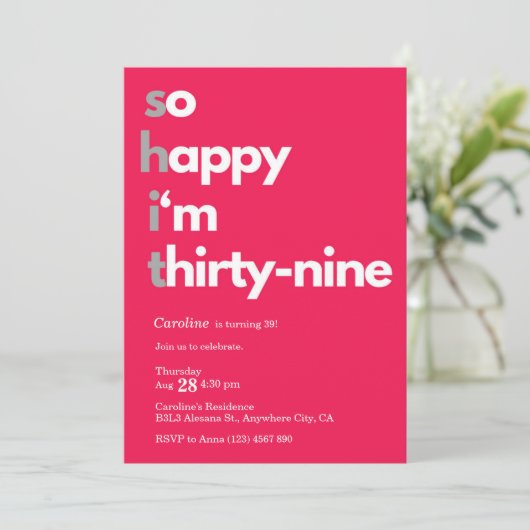 Minimalistische 39e Verjaardag Uitnodiging Modern (Staand voorkant)