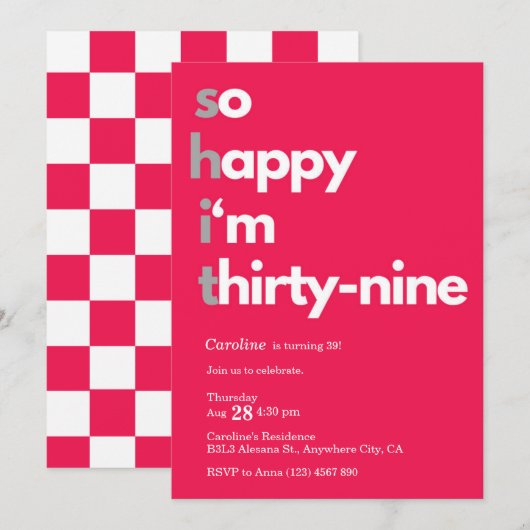 Minimalistische 39e Verjaardag Uitnodiging Modern (Voorkant / Achterkant)