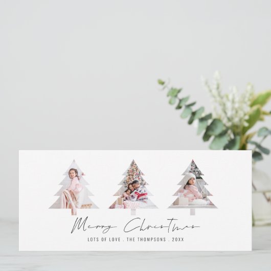 Minimalistische 3 boomvorm foto's Vrolijk kerstfee Feestdagenkaart (Staand voorkant)
