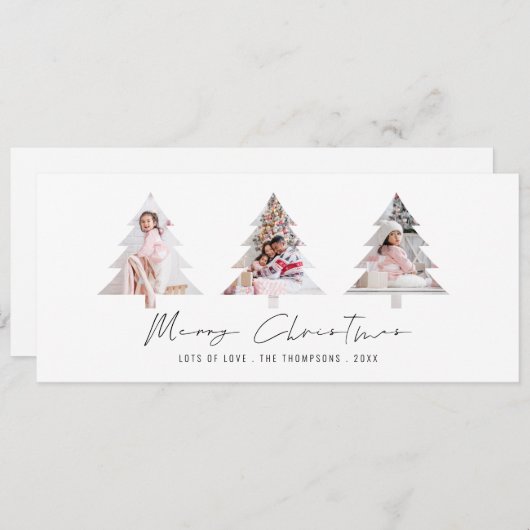 Minimalistische 3 boomvorm foto's Vrolijk kerstfee Feestdagenkaart (Voorkant / Achterkant)