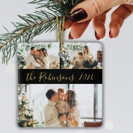 Minimalistische 3 Familie Fotocollage Kerstmis Keramisch Ornament