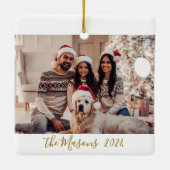 Minimalistische 3 Familie Fotocollage Kerstmis Keramisch Ornament (Achterkant)