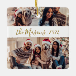 Minimalistische 3 Familie Fotocollage Kerstmis Keramisch Ornament