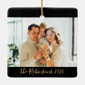 Minimalistische 3 Familie Fotocollage Kerstmis Keramisch Ornament (Achterkant)