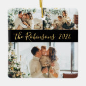 Minimalistische 3 Familie Fotocollage Kerstmis Keramisch Ornament (Voorkant)