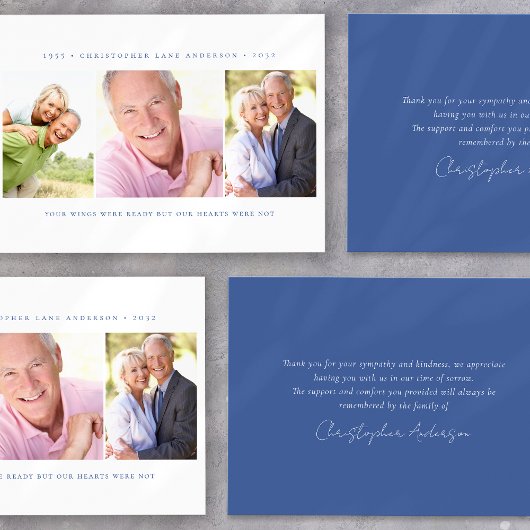 Minimalistische 3 foto begrafenis sympathie bedankkaart