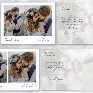 Minimalistische 3 Foto Calligrafie Huwelijk Bedank Briefkaart