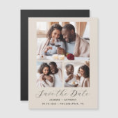 Minimalistische 3-Foto Collage Beige Bewaar de dat Magnetische Uitnodiging (Voorkant / Achterkant)