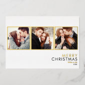 Minimalistische 3 foto collage Kerst Goud Folie Feestdagenkaart (Voorkant)