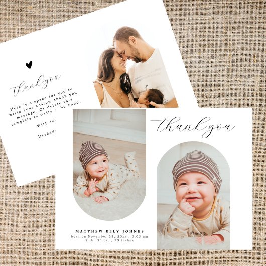 Minimalistische 3 foto collage Modern Baby shower Bedankkaart