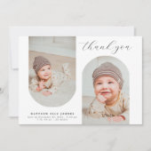 Minimalistische 3 foto collage Modern Baby shower Bedankkaart (Voorkant)