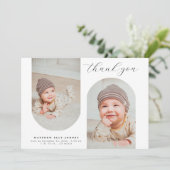 Minimalistische 3 foto collage Modern Baby shower Bedankkaart (Staand voorkant)