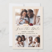 Minimalistische 3-foto-collage QR-code Beige Save The Date (Voorkant)