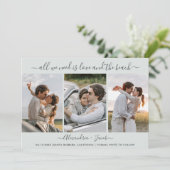 Minimalistische 3 foto strand bruiloft Save the Da Date (Staand voorkant)