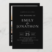 Minimalistische 3 Foto's QR Code Wit op Black Wedd Kaart (Voorkant / Achterkant)