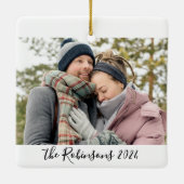 Minimalistische 3 Paar Foto Collage Kerstmis Keramisch Ornament (Achterkant)