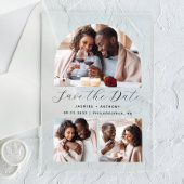 Minimalistische 3-Photo Arch Collage Sla de datum Acryl Uitnodigingen